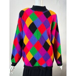 Vintage Rafaella 80s Argyle Patterned Sweater In Multicolor Size Medium